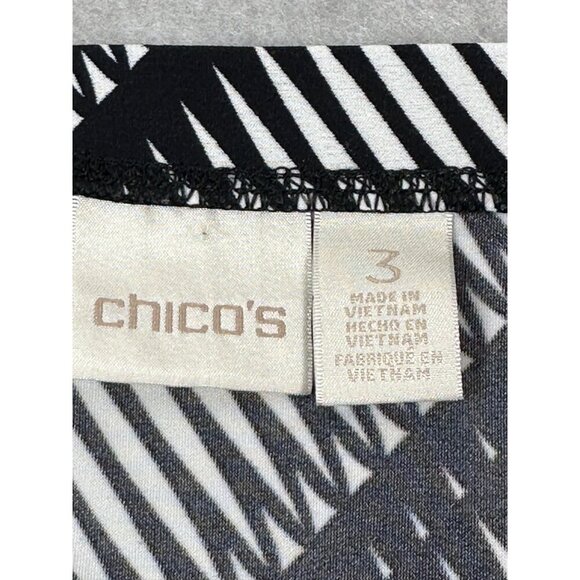 Chicos‎ Size 3 Womens Maxi Skirt Geometric Tribal Print Black & White Side Slit - Picture 2 of 16